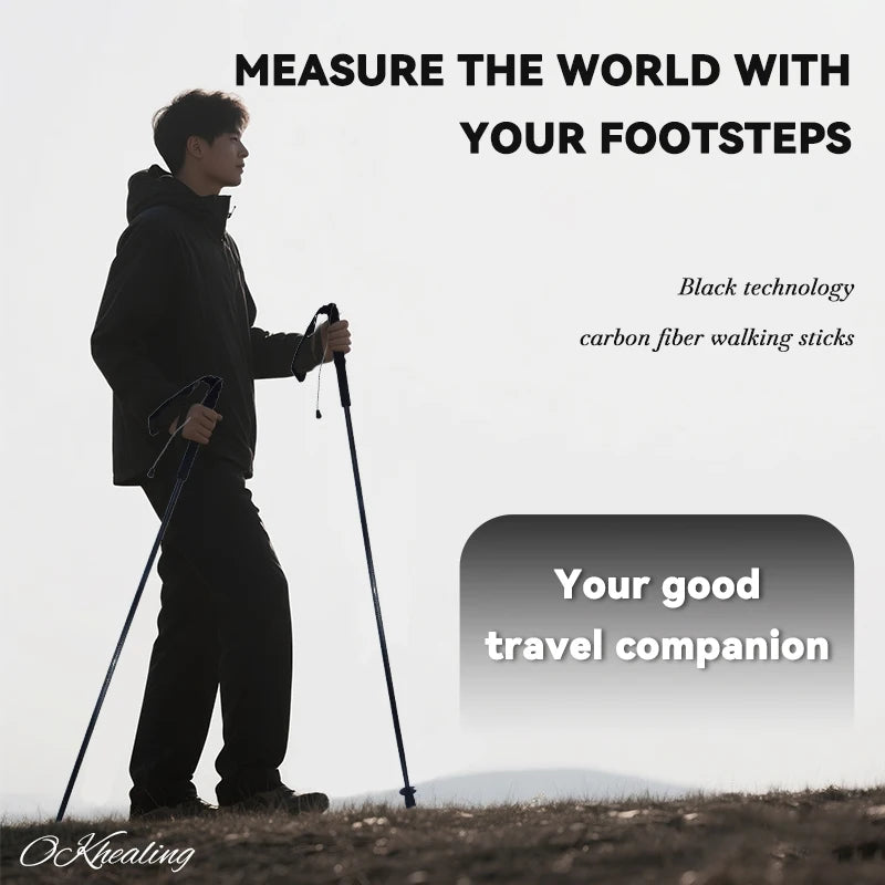 Foldable 5-Sections Ultra-Light 110g Hiking Poles Carbon Fiber Sticks Trekking Poles Walking Cane Outdoor Gear Trekking Mujer