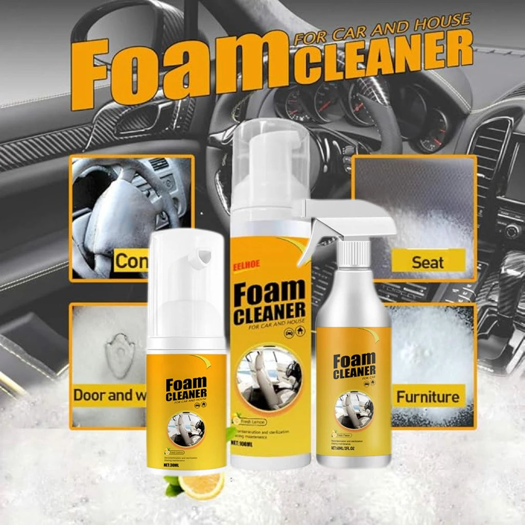 Car Steering Wheel Decontamination Cleaning Spray Car Interiors Leather Seats Shoes Multipurpose Foam Cleaner Fresh Lemon Scent
