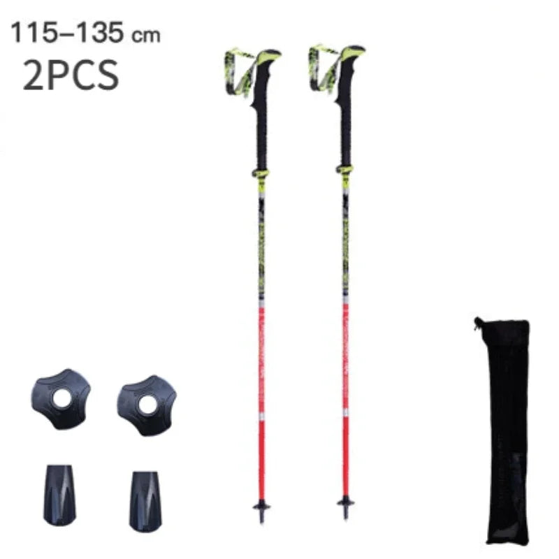 Pioneer Folding Ultralight Quick Lock Trekking Poles Hiking Pole Race Running Outdoor Walking Stick Carbon Fiber 115-135cm