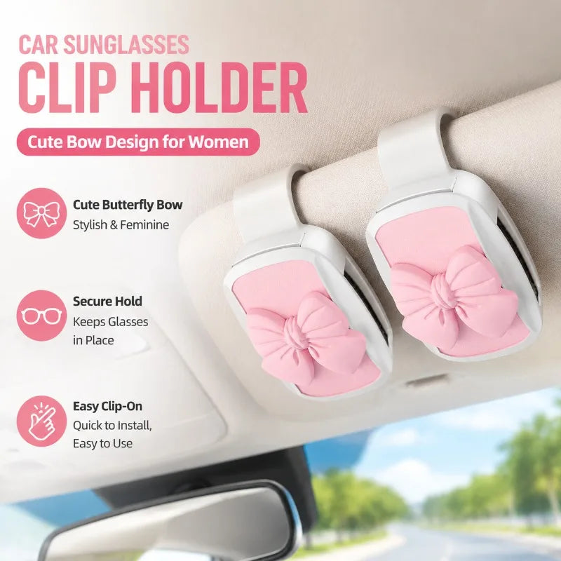 Bowknot Car Glasses Clip Cute Feminine Cartoon Sun Visor Multifunctional Storage Holder Eyeglass Organizer Auto Interior