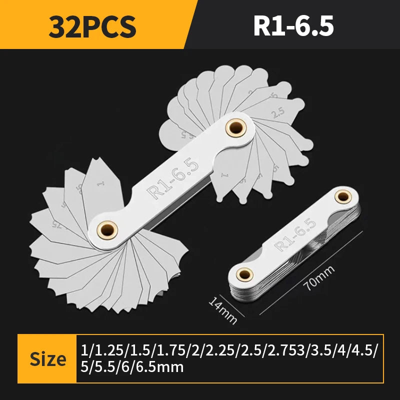 Radius Template R Gauge R1-6.5 7-14.5 15-25 26-80 Radius Gauge Plate Fillet Gaug External Internal Concave Convex Measuring Tool