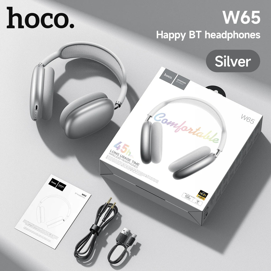 HOCO W65 Bluetooth Headphones Over The Ear Wireless Big Earphone Hifi Sounds Sport Headsets With Volume Button Air Earbuds Max