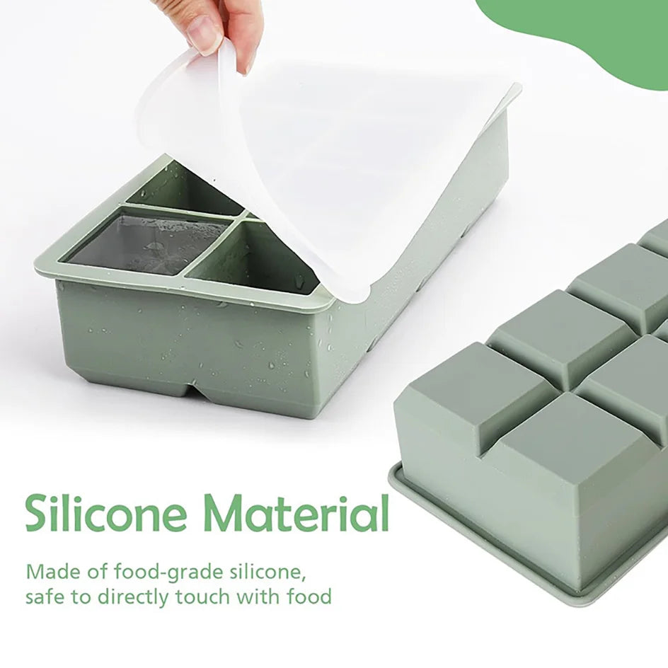 8 Grids Large Ice Cube Tray with Lid Food Grade Silicone Rubber Colorful Square Ice Cube Mold For Cocktail Iced Coffee Kitchen
