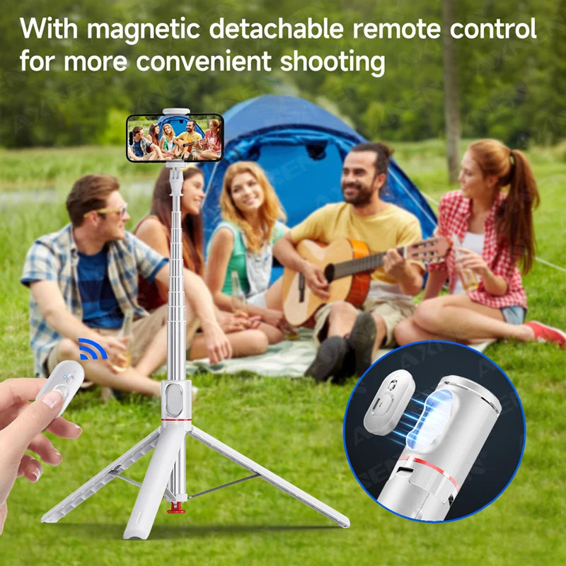 White Selfie Stick Tripod Portable 70 Inch All-in-one Auto Pop Open Wireless Bluetooth Magnetic Remote Control Smartphone Stand