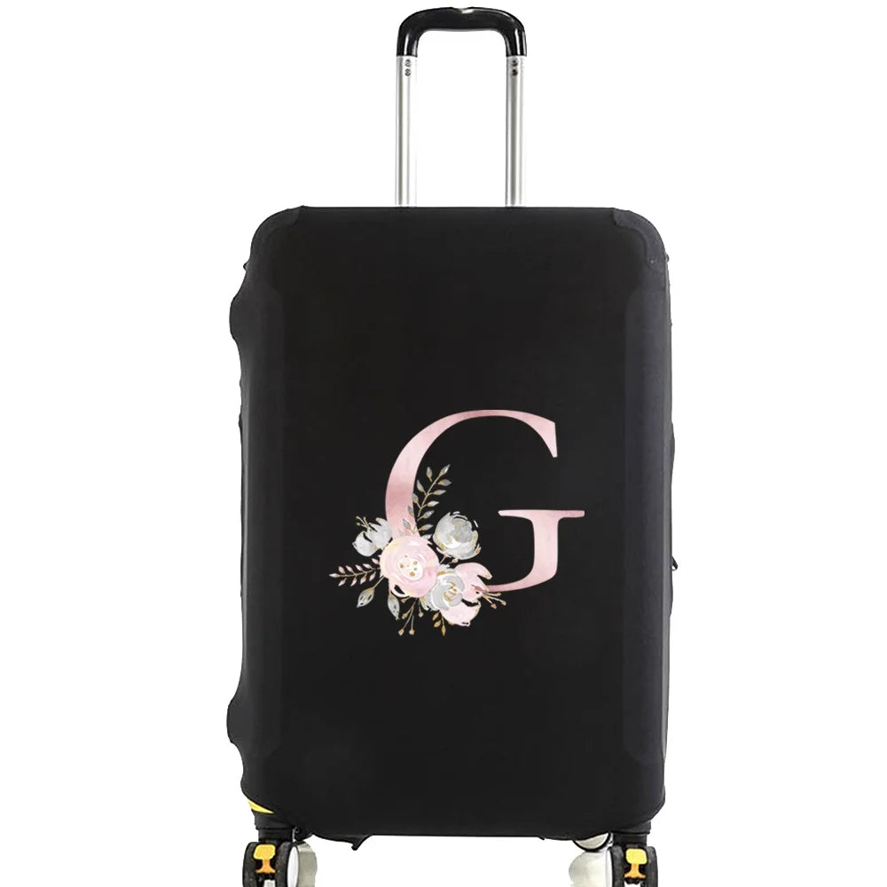 Luggage Case Suitcase Protective Cover Pink Flower Letter Name Pattern Travel Elastic Luggage Dust Cover Apply 18-28 Suitcase