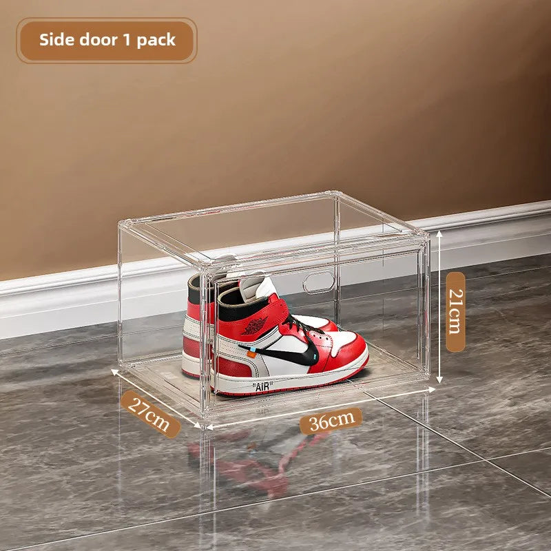 Large AJ Sneaker Organizer Box Thickened Transparent Shoe Box with Magnetic Closure Stackable Multi-Layer Shoe Storage Organizer