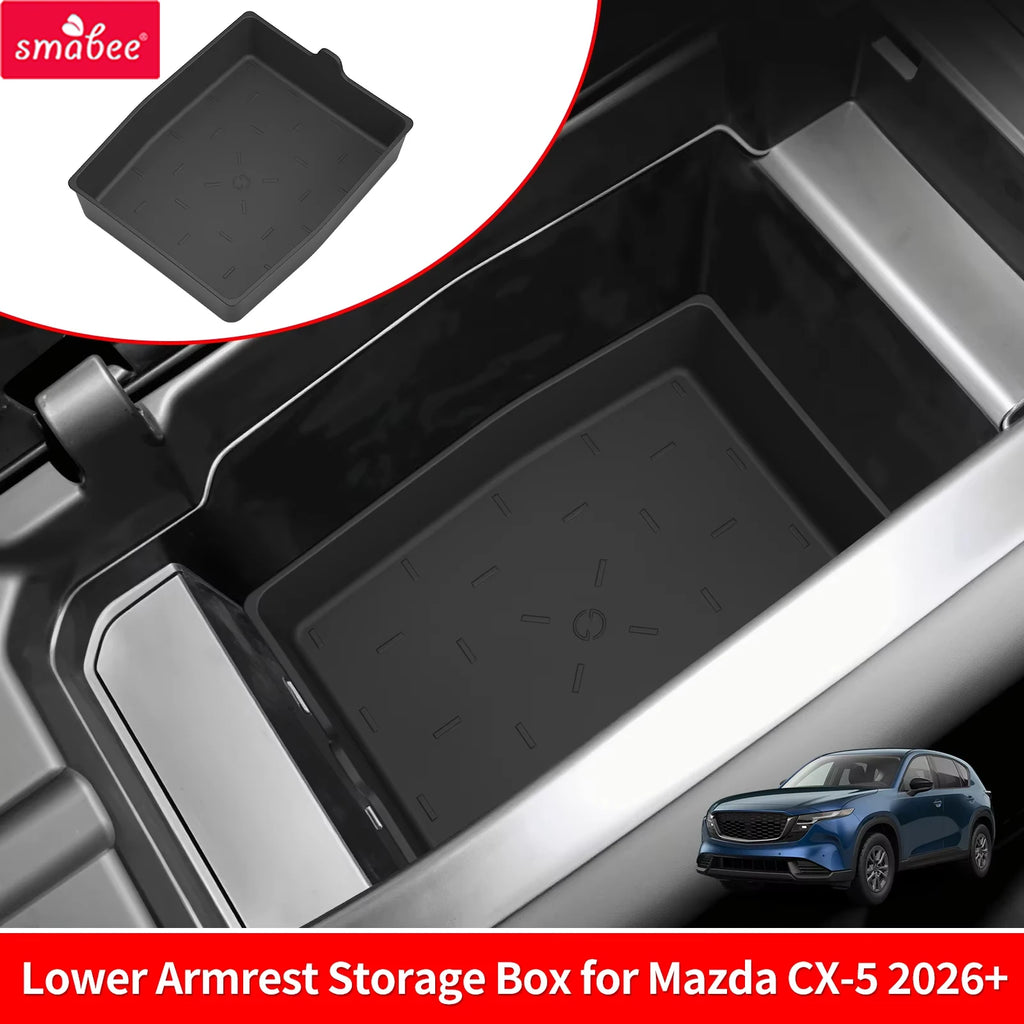 Smabee for Mazda CX-5 CX5 2026 Car Center Armrest Lower Storage Box TPE Tray Organizers Accessories Tidying Black