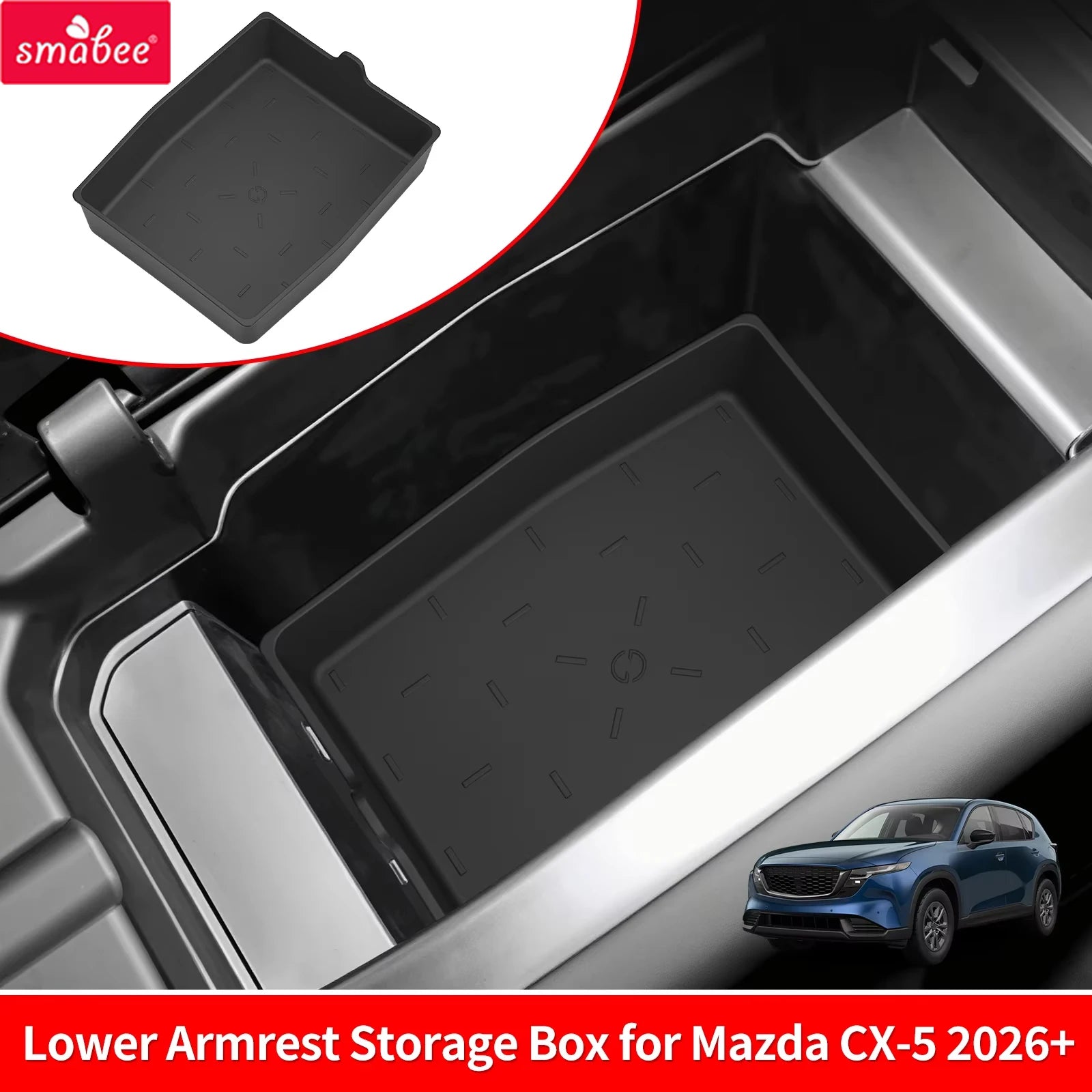 Smabee for Mazda CX-5 CX5 2026 Car Center Armrest Lower Storage Box TPE Tray Organizers Accessories Tidying Black