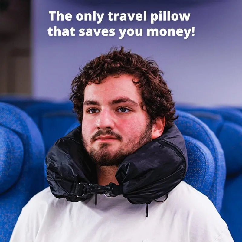 Travel Neck Pillow That You Stuff with Clothes - Avoid Excess Luggage fees. Doubles as a Carry-On and Extra Luggage