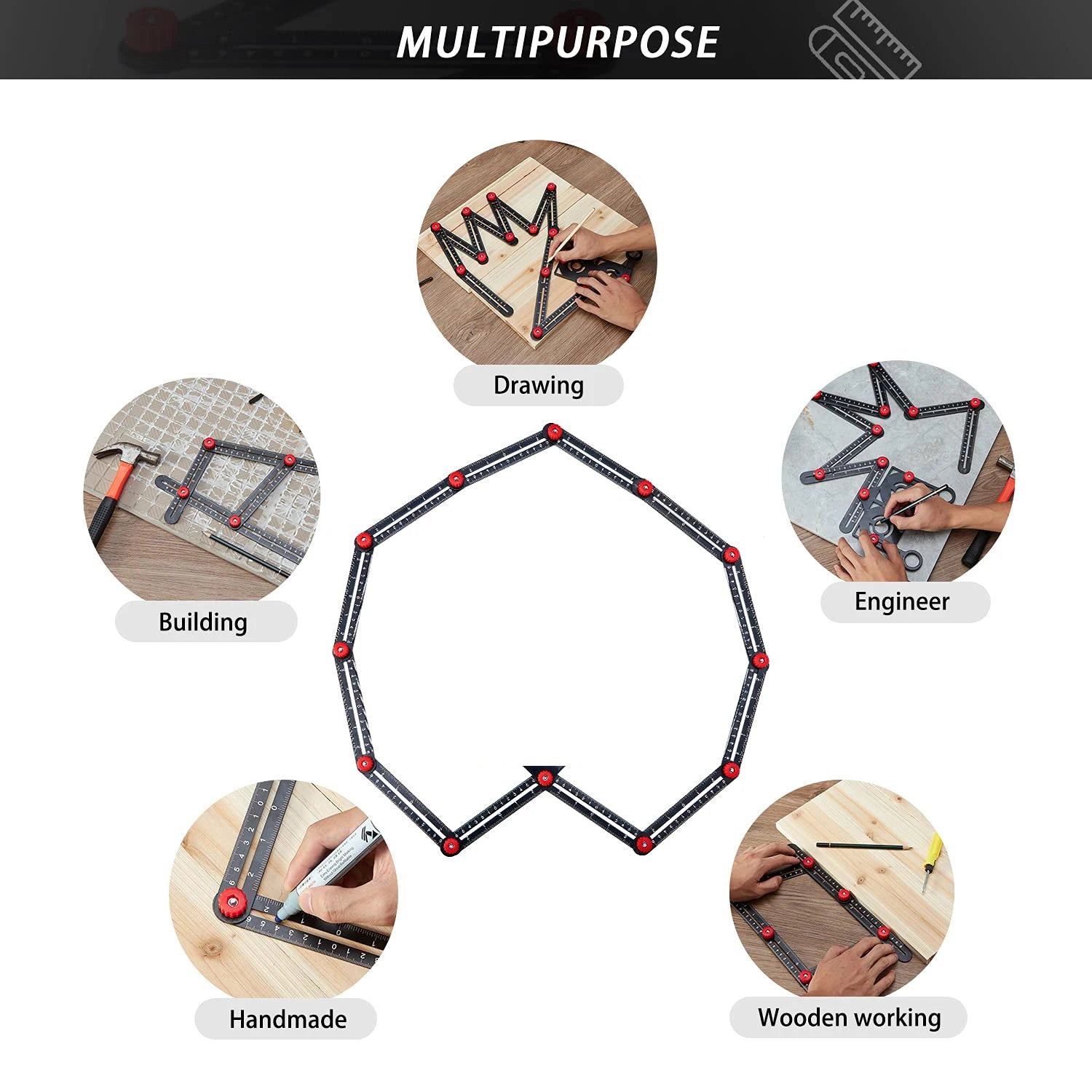 12/9/6 fold Aluminum Alloy Multi Angle Ruler Finder Measure Ruler Woodworking Construction Tool For Craftsmen Locator Guide