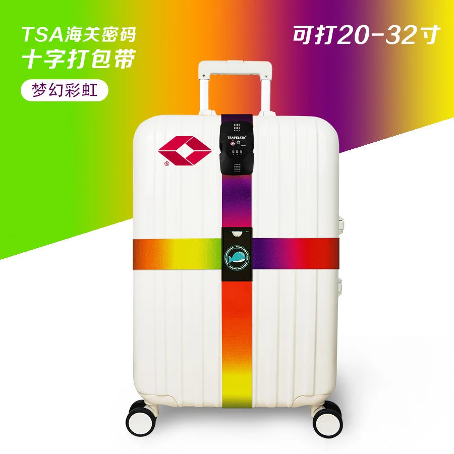 TSA Combination Lock Luggage Straps Adjustable Packing Belts Travel Abroad Customs Lock Binding Straps for 20-32 inch Suitcase