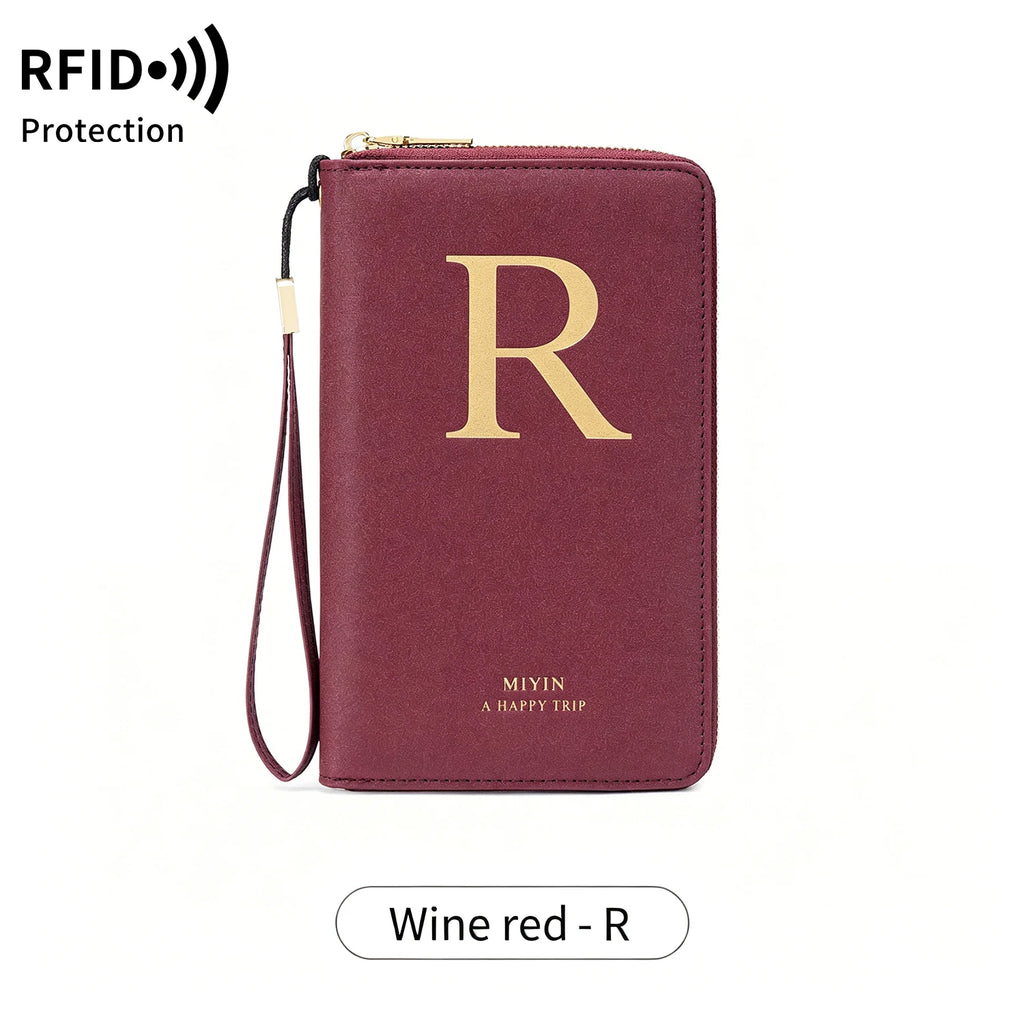 Multi-Functional RFID Blocking Passport Bag Travel Document Holder with Long Zipper Ticket Storage Wallet for Multiple Passports