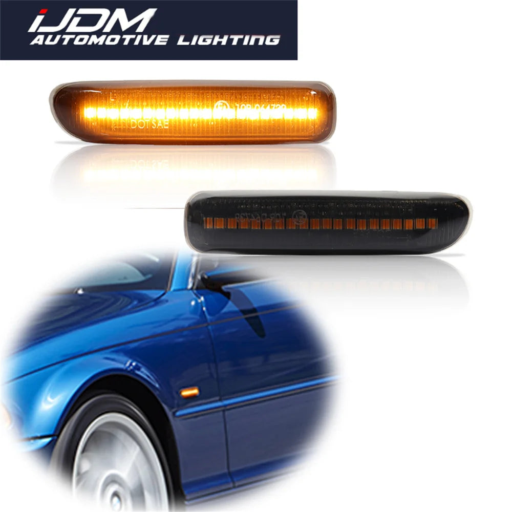For BMW E46 323i 328i 3 Series 323ci 325ci 328ci 330ci Front Fender Side Marker Lights Sequential Blinker LED Turn Signal Lights