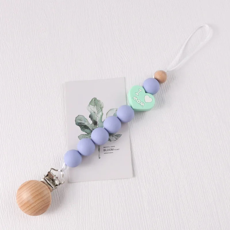 Baby Pacifier chain silicone beech wood Pacifier anti-drop chain grinding chain pacifier clip baby product safe teether clip