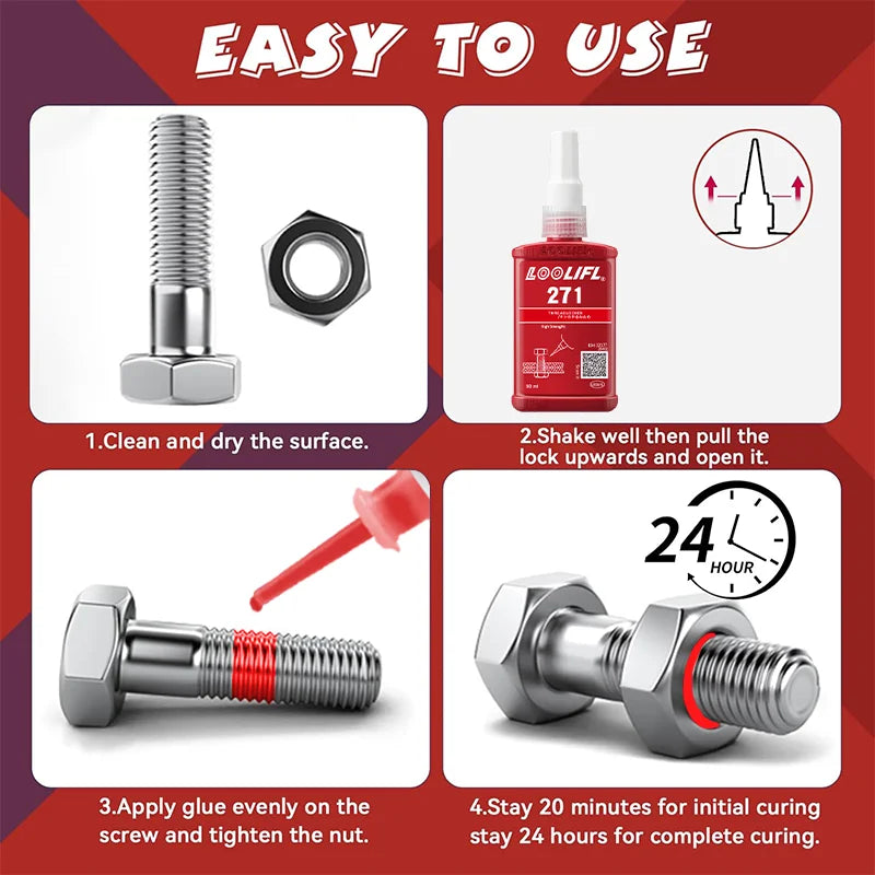 271 high-strength red screw glue, waterproof, prevent loosening and corrosion, suitable for nuts, bolts, fasteners, etc.