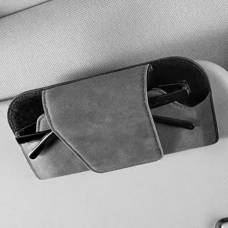 Car Sun Visor Glasses Holder Premium Leather Sunglasses Protective Box Card Ticket Organizer Auto Eyeglasses Storage Case