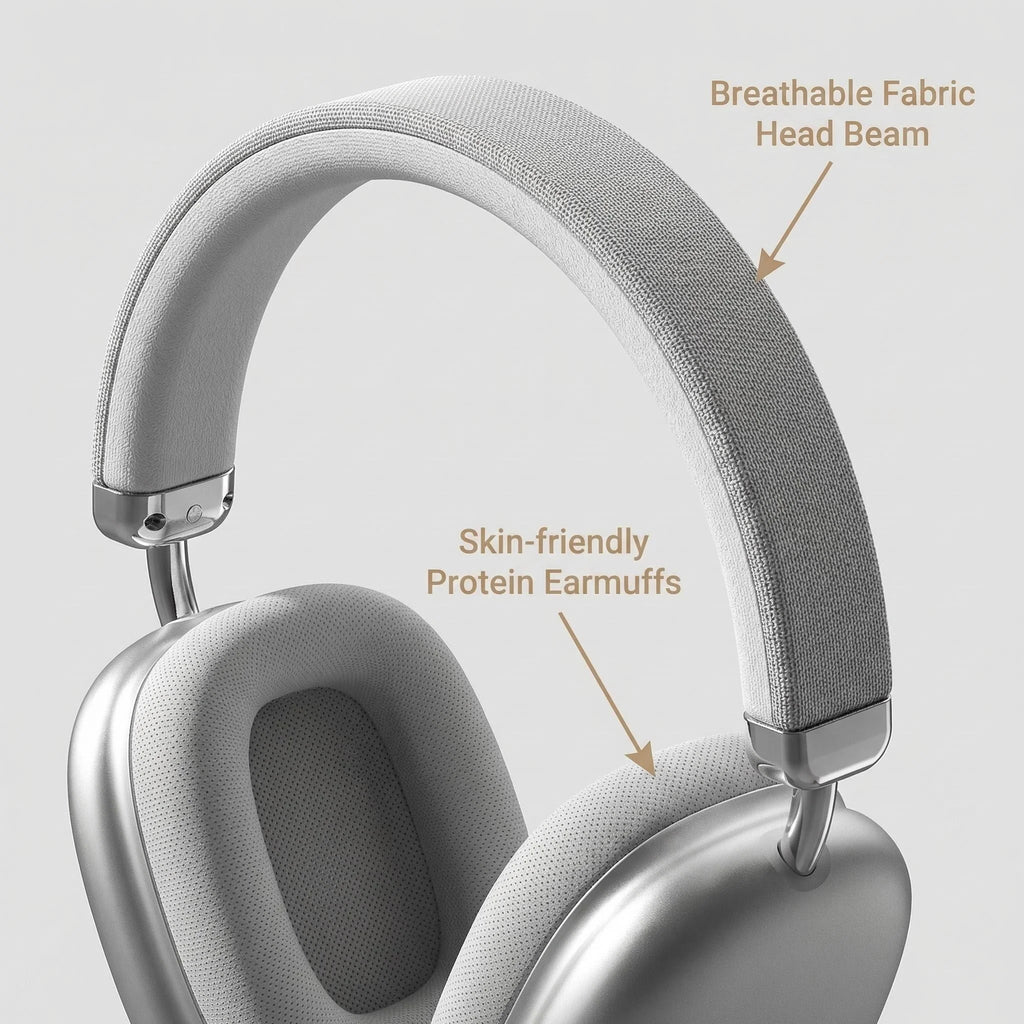 Fabric Headband Bluetooth Over-Ear Headphones Breathable Comfortable Metal Adjustment for Student Music Lover Office Worker