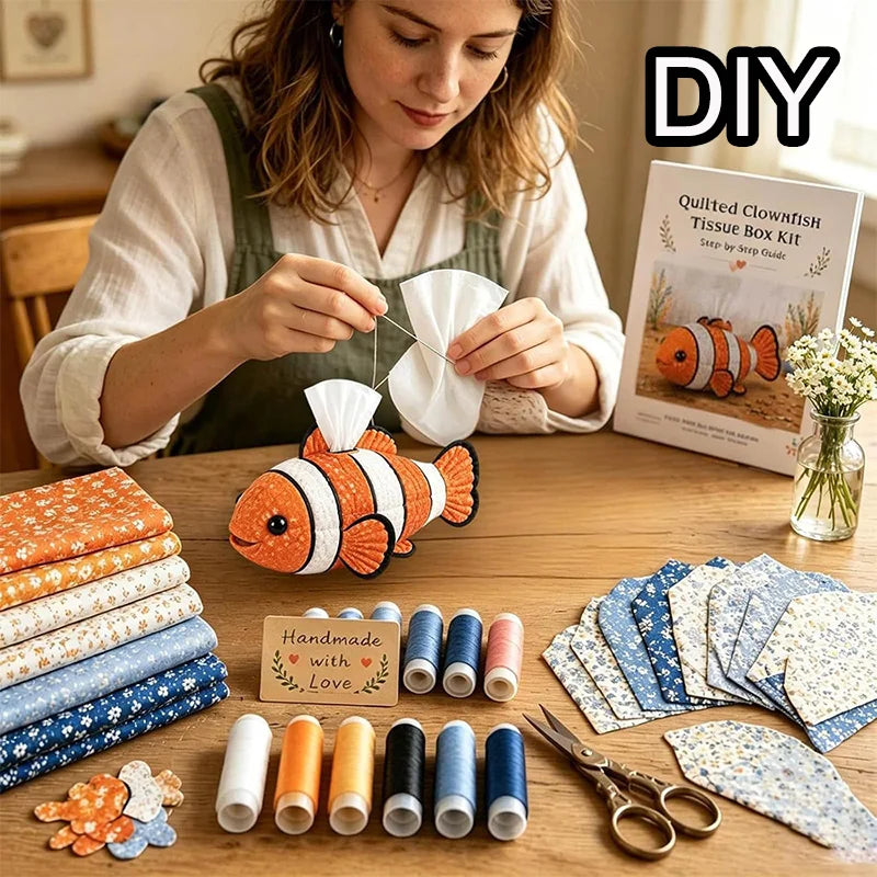 DIY Patchwork Tissue Box Cover Kit Precut Cloth Sewing Thread Tools Handmade Napkin Holder Craft Hobby Home Table Decor Gift