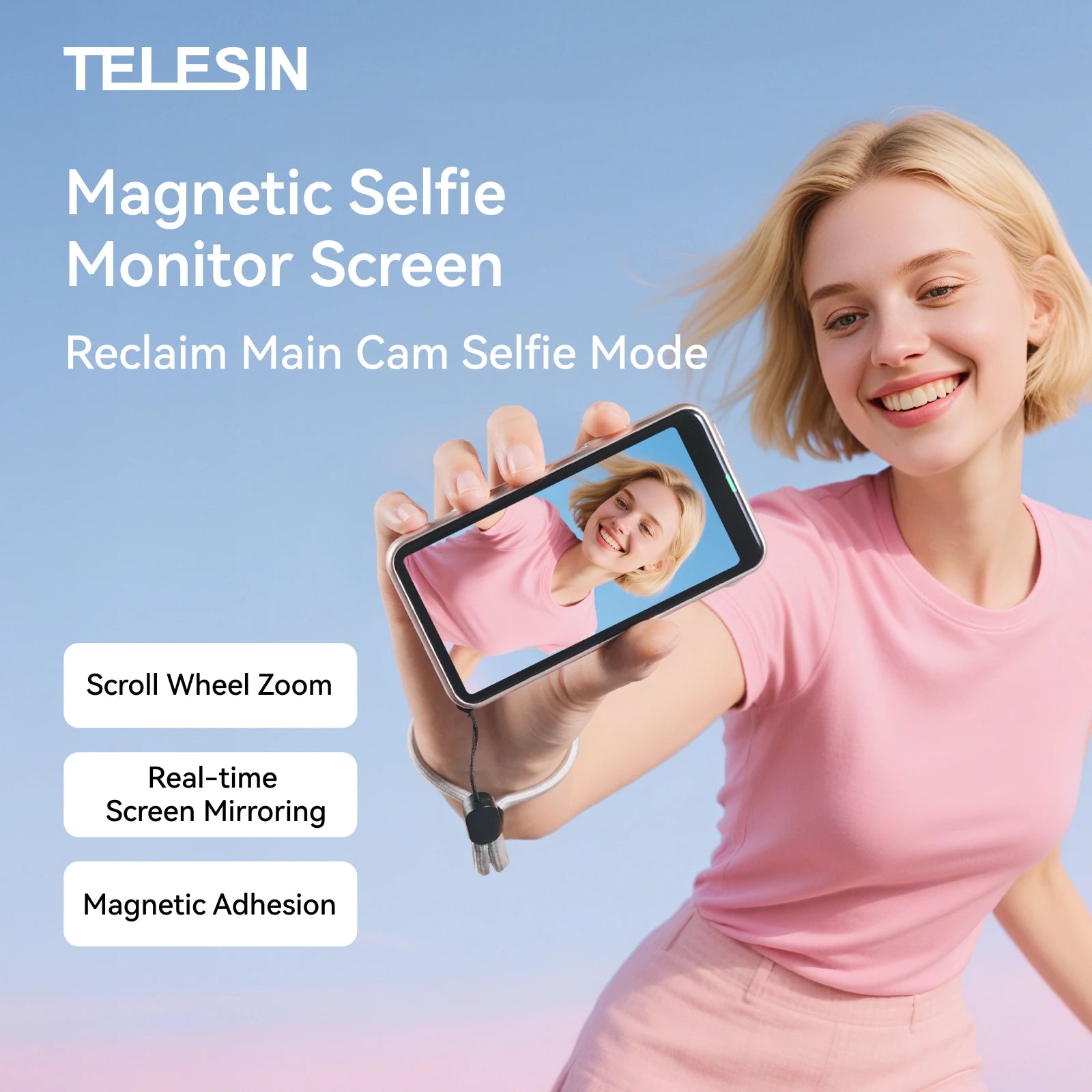 TELESIN Magnetic Phone Selfie Monitor Screen Vlog Selfie For iPhone Android Iphone Wireless Remote for MagSafe ZOOM Control