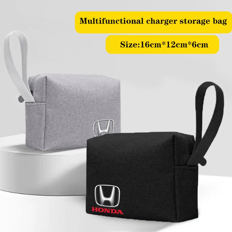 Travel Storage Bag Cable Storage Organizers Pouch Carry bag For Honda Civic 10 11th Jazz City Gen Hrv Fit Accord Mugen RR Forza