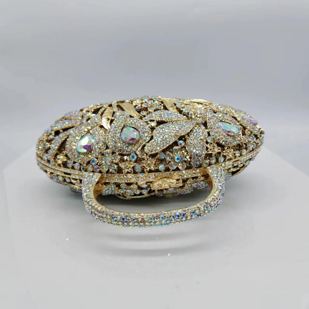 Flower Basket Diamond Dinner Bag Metal Hollow Hand-Held Rhinestone Women's Bag Banquet Clutch Purse Crystal Vintage Handbags