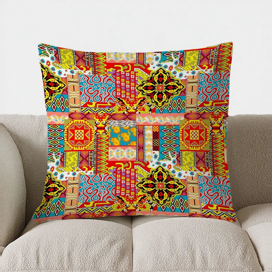 Colorful Geometric Patchwork Pattern Double-sided Printed pillow cover Short plush Suitable living room sofa throw cushion cover