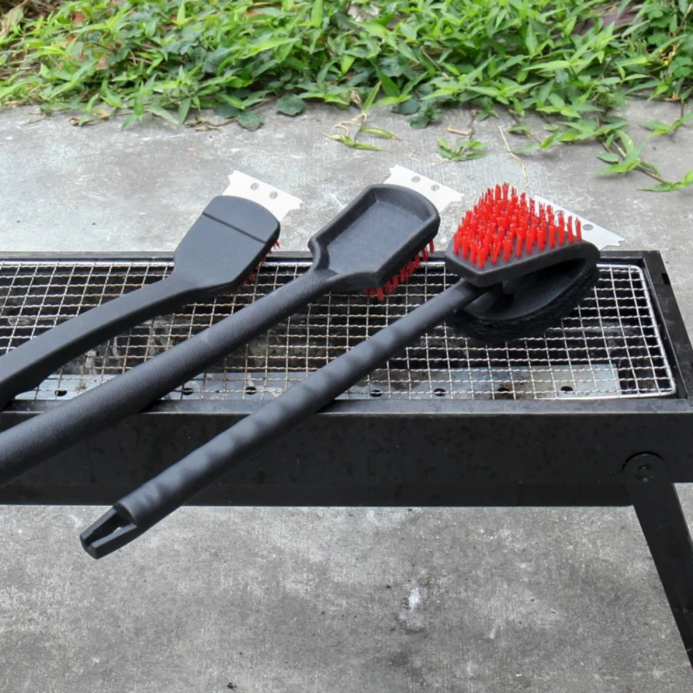 Long Handle Multifunctional Grill Cleaning Shovel Brush, Outdoor Grill BBQ Tools Nylon Cleaning Brush Double Sided Brush