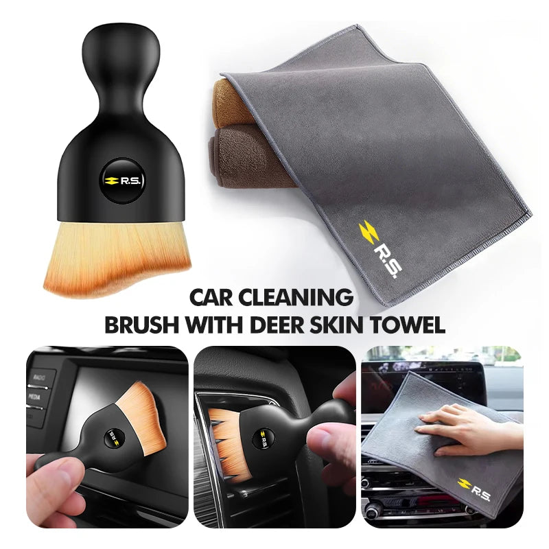 Car Soft Brush With Wash Towel Microfiber Cleaning Rag Cloth For Renault RS Sport Megane 3 4 2 Clio 5 Line Sandero Scenic Logan