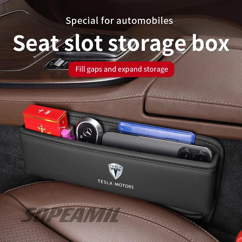 Car Leather Seat Multifunctional Water Cup Holder Storage Box Gap Storage Case Tesla Model 3 Model Y Model S Model X Cybertruck