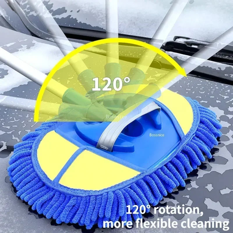 1/2Pcs Scratch-Free Car Wash Mop: Soft Bristle Telescoping Long Handle Brush with Chenille Car Cleaning Tool