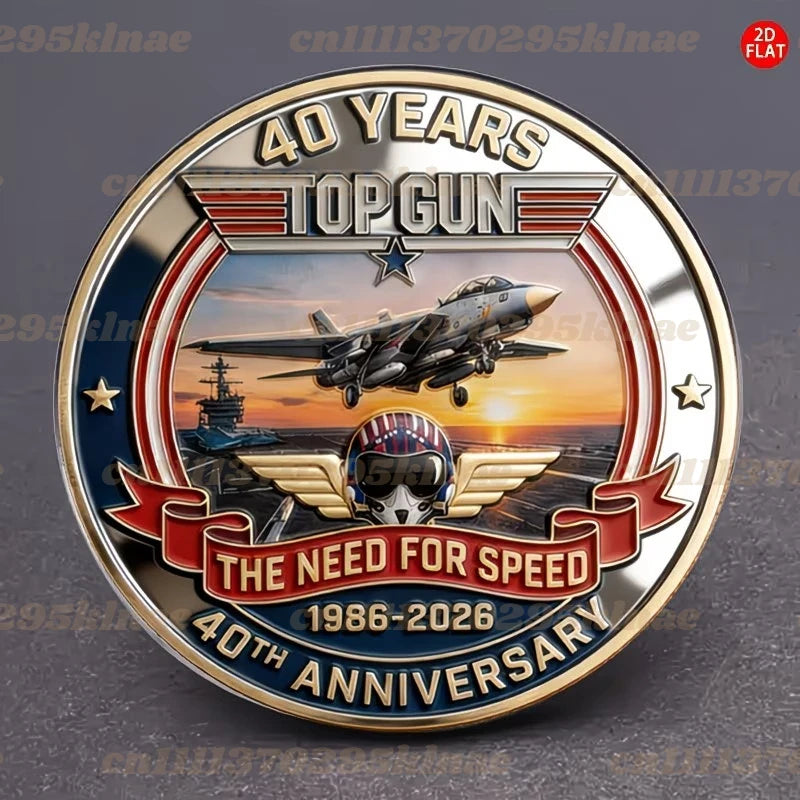 Top Gun 40th Anniversary Commemorative Coin & Keychain& Pin Brooch Lapel Badge Gifts For Military Lover for Collectors Gift