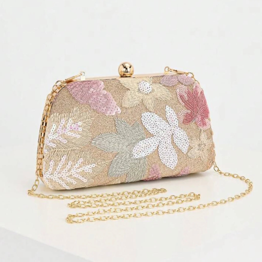 Women's Clutch Bag with Random Floral Design, Light Luxury Socialite Clutch Bag, Wedding Party Dress Bag, High-End Sequin Evening Bag, Sequin Embroidered Evening Bag, Versatile Banquet Clutch Bag, Detachable Shoulder Strap
