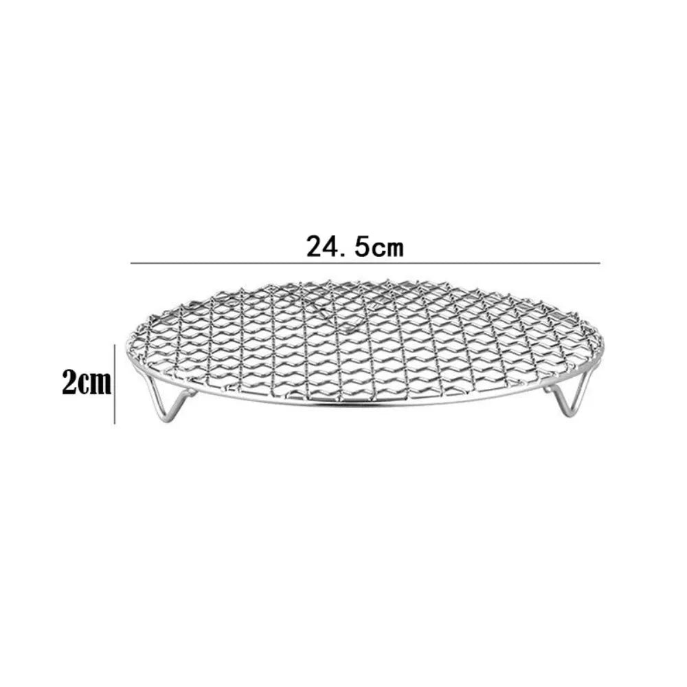 Portable Round Air Fryer Rack Stackable with Foot BBQ Net Stainless Steel Grid Grill Home Kitchen Oven Steamer Cooker