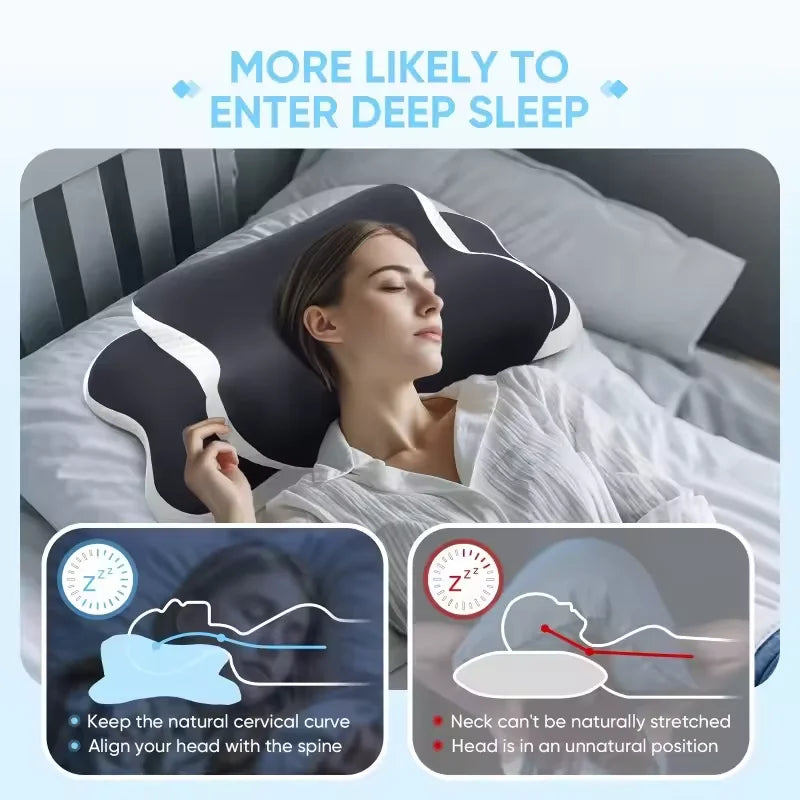 Ergonomic Memory Foam Cervical Pillow with Ice Silk Pillowcase Adjustable Neck Support For Back And Side Sleepers Pain Relief