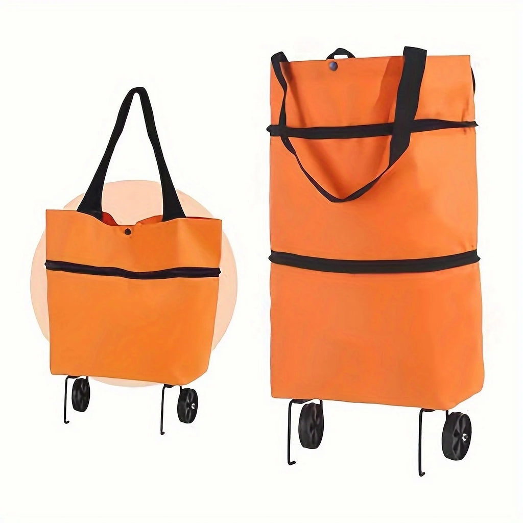 1pc Foldable Handbag, Small Trolley Large Supermarket Shopping Bag, Hand-drawn Grocery Cart Portable Bag