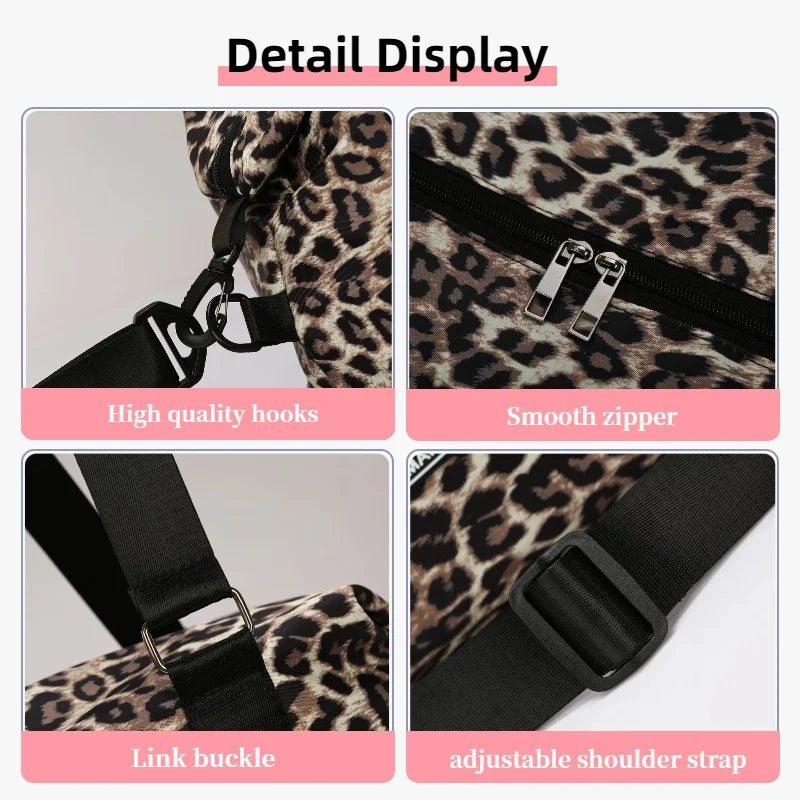 Leopard Printing Travel Duffels Bag Large Capacity Sports Gym Tote Bag Weekend Luggage Storage Bag for Students