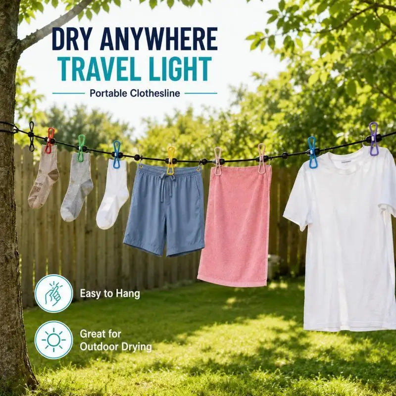 Portable Retractable Travel Clothesline 12 Clothes Clips for Indoor Laundry Drying line,Outdoor Camping Accessories
