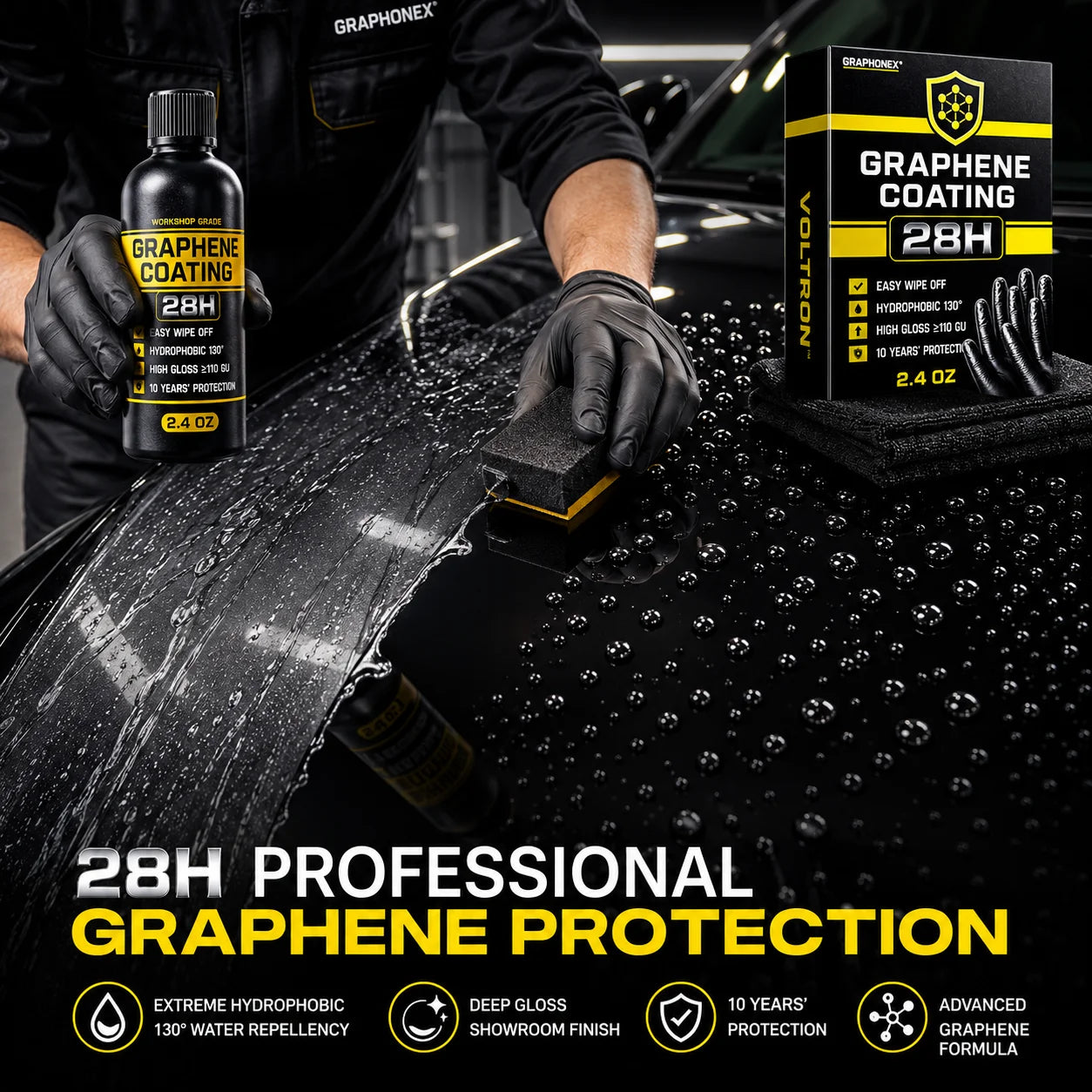 Graphene Ceramic Coating 28H with Self Healing and UV Track Technology Car Detailing Professionals 10+ Years of Protection
