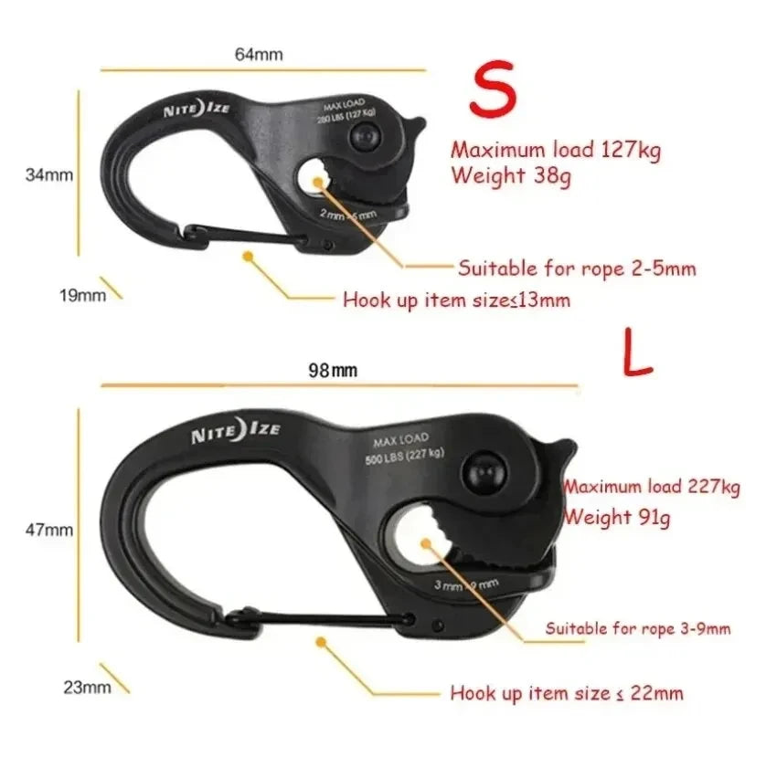 Rope Tightener Cast Aluminum Hanging Rope Hook Without Knotting Self-Locking Binding Fixed Cam Mechanism Trumpet Outdoor Tools