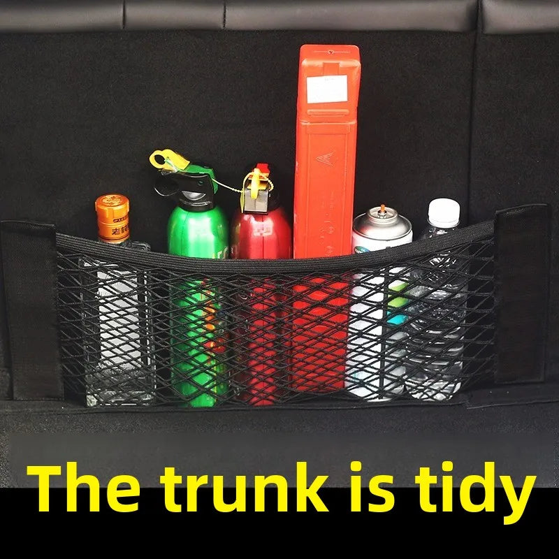 Car Trunk Storage Mesh Pocket Hook Loop Net Bag Organizer Tail Seat Back Pocket Universal Auto Magic Tape Interior Accessories
