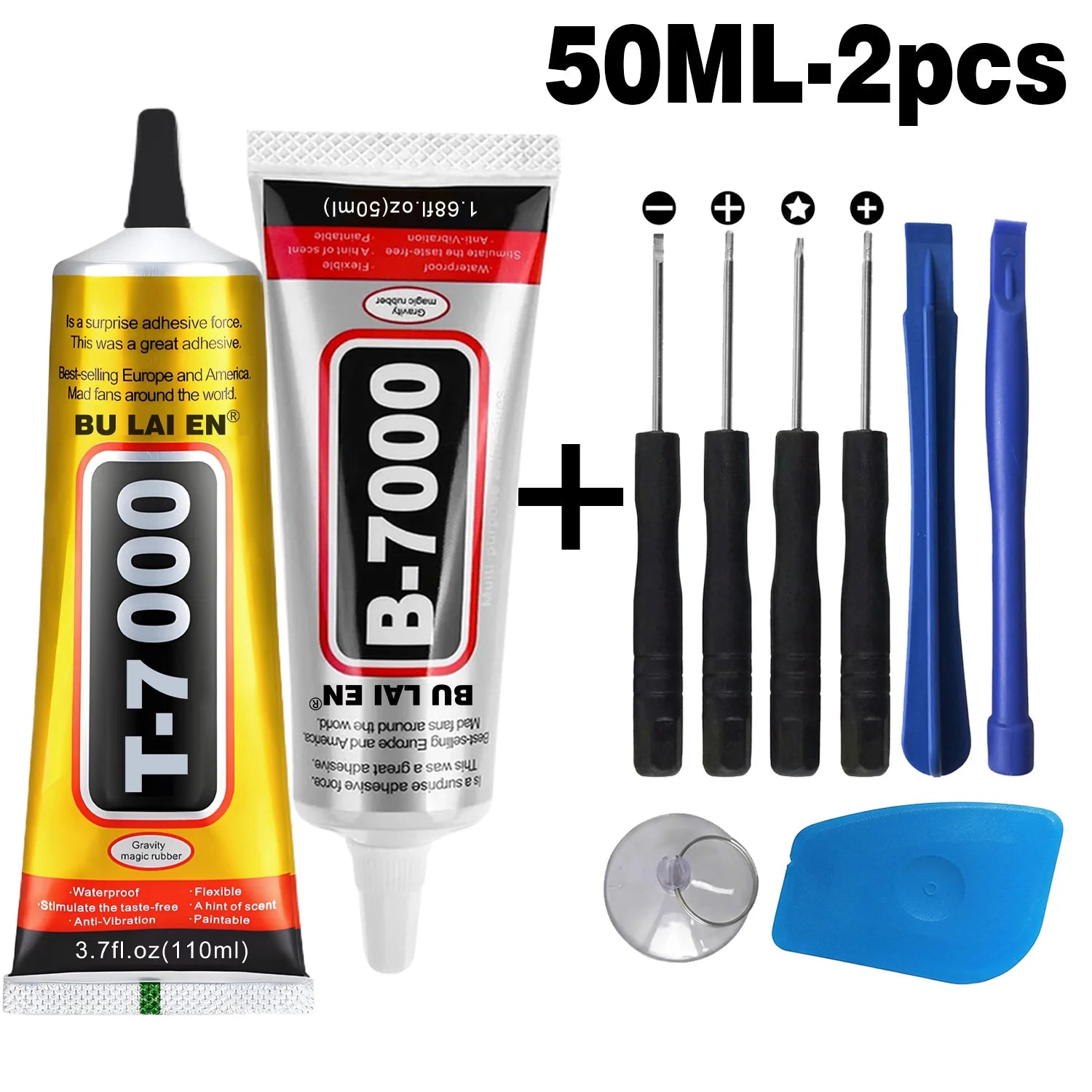 9 in1 Mobile Phone Repair Tools Disassemble Repair Set for Phone Screwdriver Combination Skid Multi Function Disassembly Kit With B7000 Mobile Phone Screen High-Strength Waterproof Adhesive.