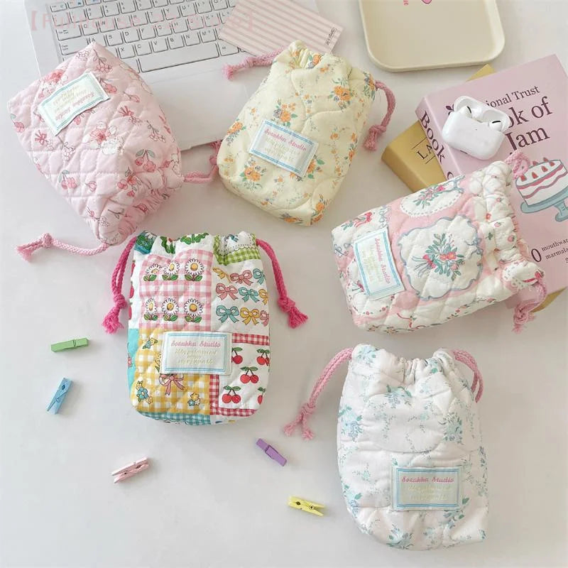 【MAX-22】Floral Storage Bag Drawstring Drawstring Pocket Soft Cotton Anti Fall Cosmetic Bag Sundry Storage Camera Bag