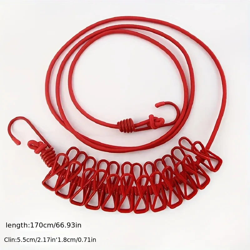 Outdoor Clip Clothesline Travel Portable Retractable Windproof Drying Rope with 12 Clips Hanger Clothesline