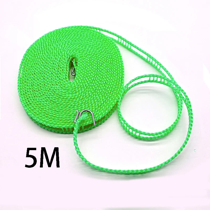 A sturdy and thick windproof clothesline, suitable for both indoor and outdoor use with no drilling required.