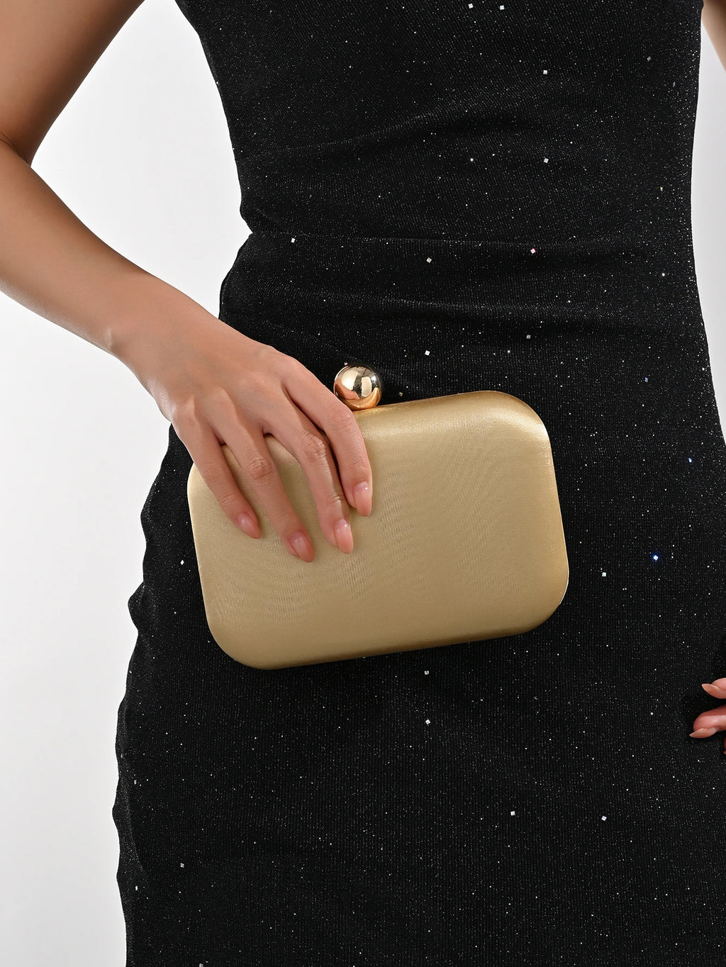 Ladies' evening bag, vintage satin clutch square bag, elegant evening bag with golden spherical lock and detachable chain