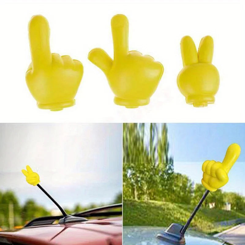 1PC Cute Victory Finger Car Antenna Topper EVA Yellow Decorative Car Topper Antenna Balls Creative Car Styling Tool Dropship