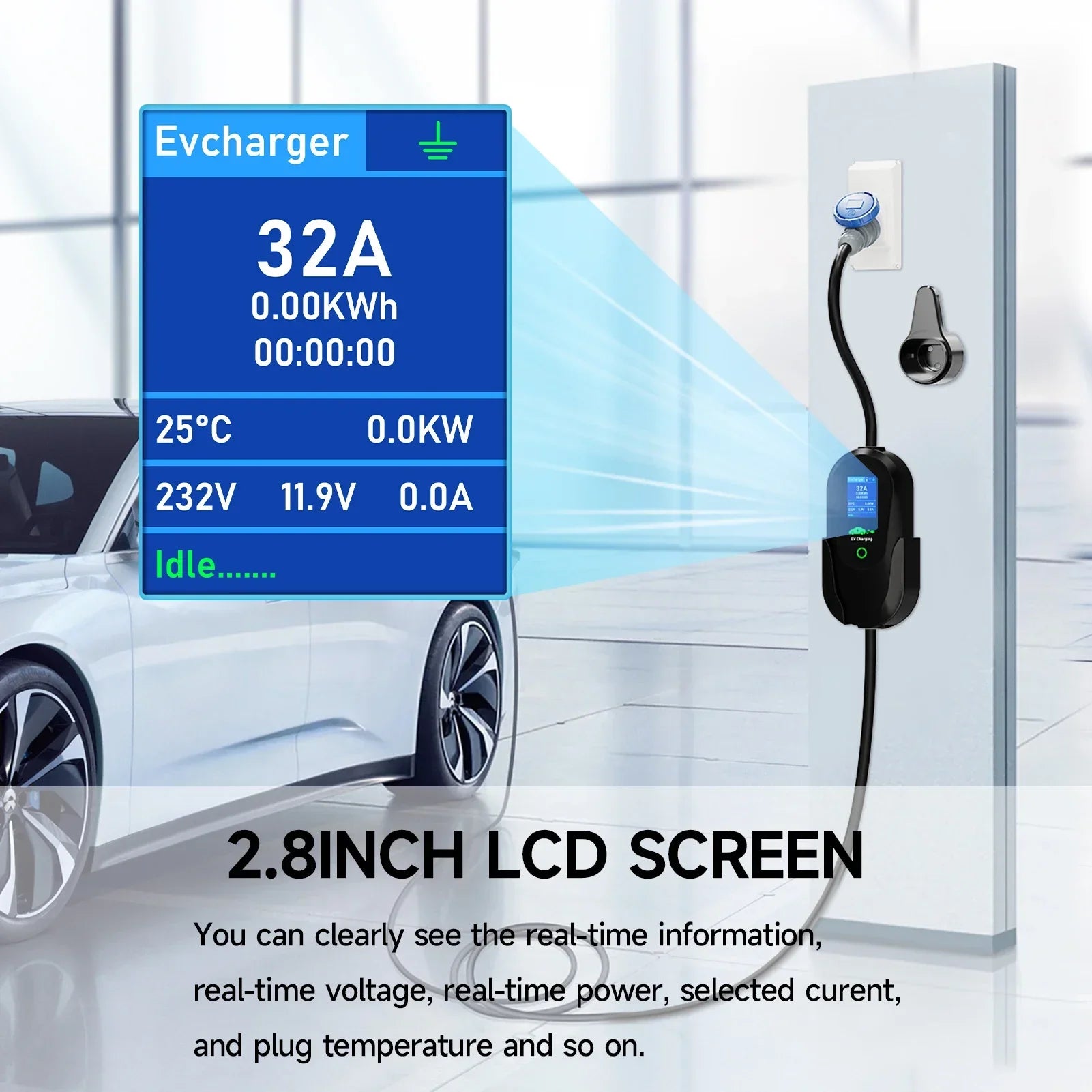 Puppyfc 7.2KW Portable EV Charger 32A Type1/Type 2Fast Home Electric Car Charging Station WiFi Control IP66 Waterproof Overload