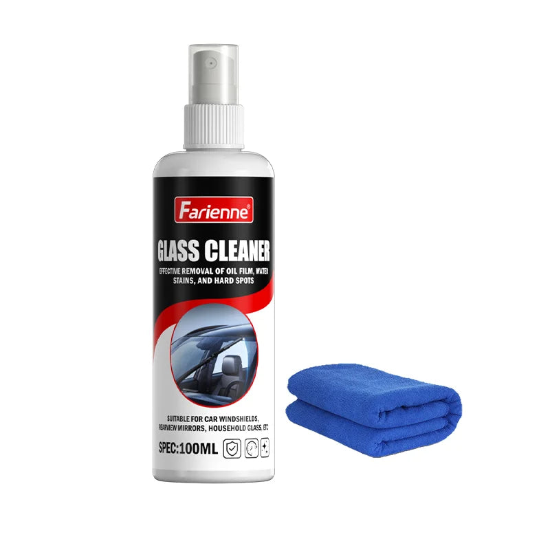 KJM Car Glass Cleaner Spray 100ml Windshield Oil Film Water Spot Remover Streak Free Auto Window Cleaning Liquid