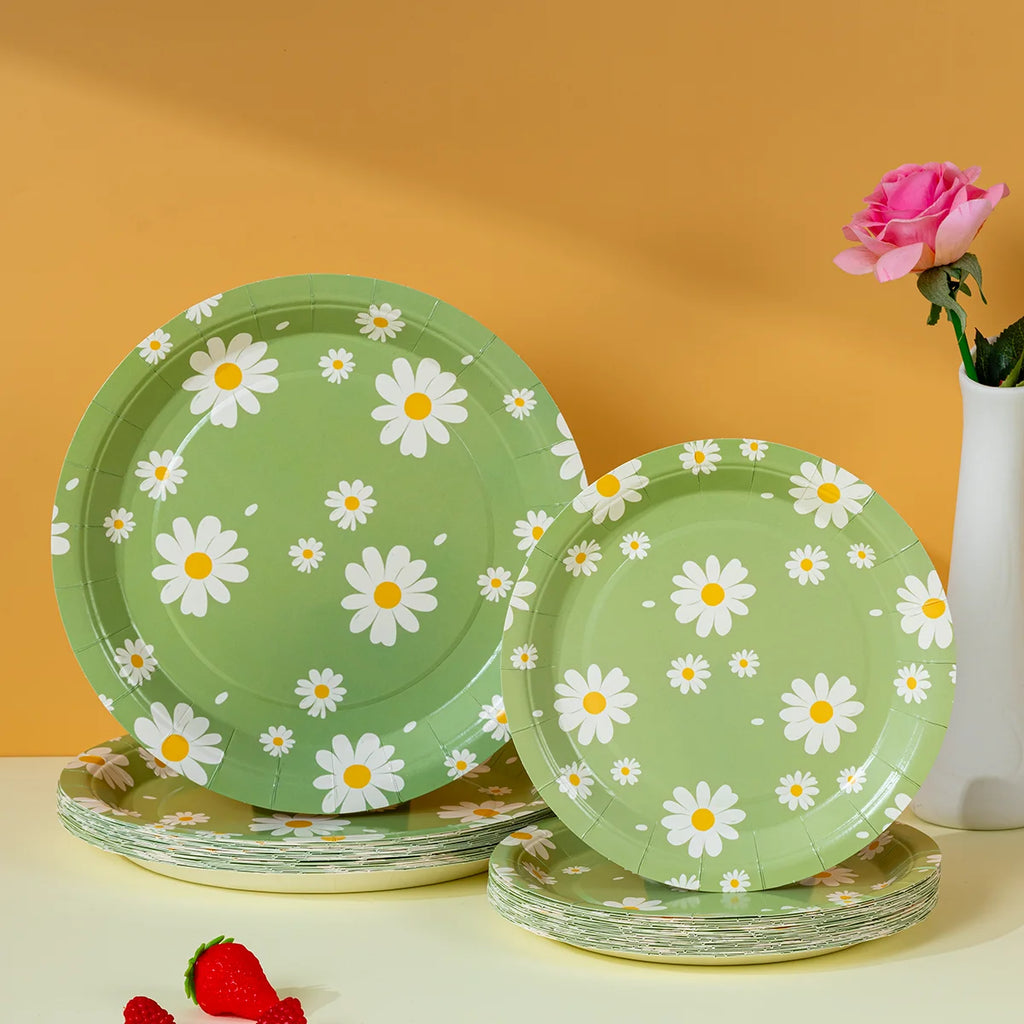 Paper Plates Heavy Disposable Dinner Plates Pastel Floral Print for Picnic Bridal Shower Spring Birthday Party Decor