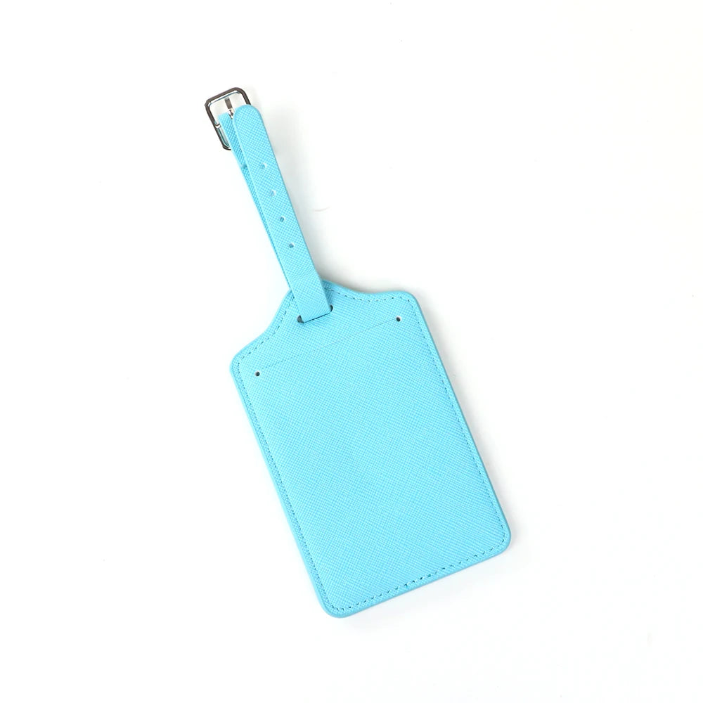 Customized name PU leather half-round luggage tag set with cross-patterned genuine leather travel case label pendant